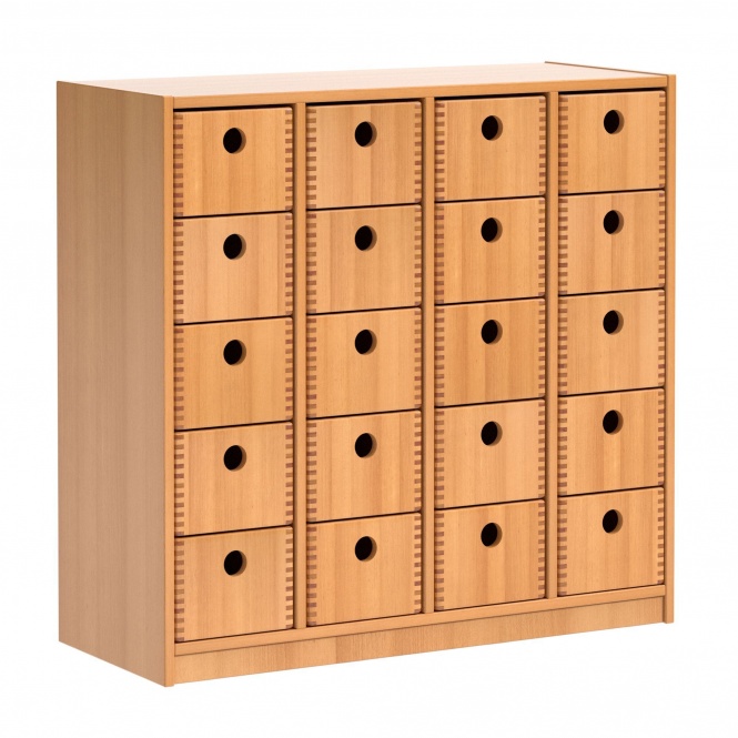 Schrank mit 20 Massivholzkästen,  98 cm hoch, 100x40 cm (B/T), 